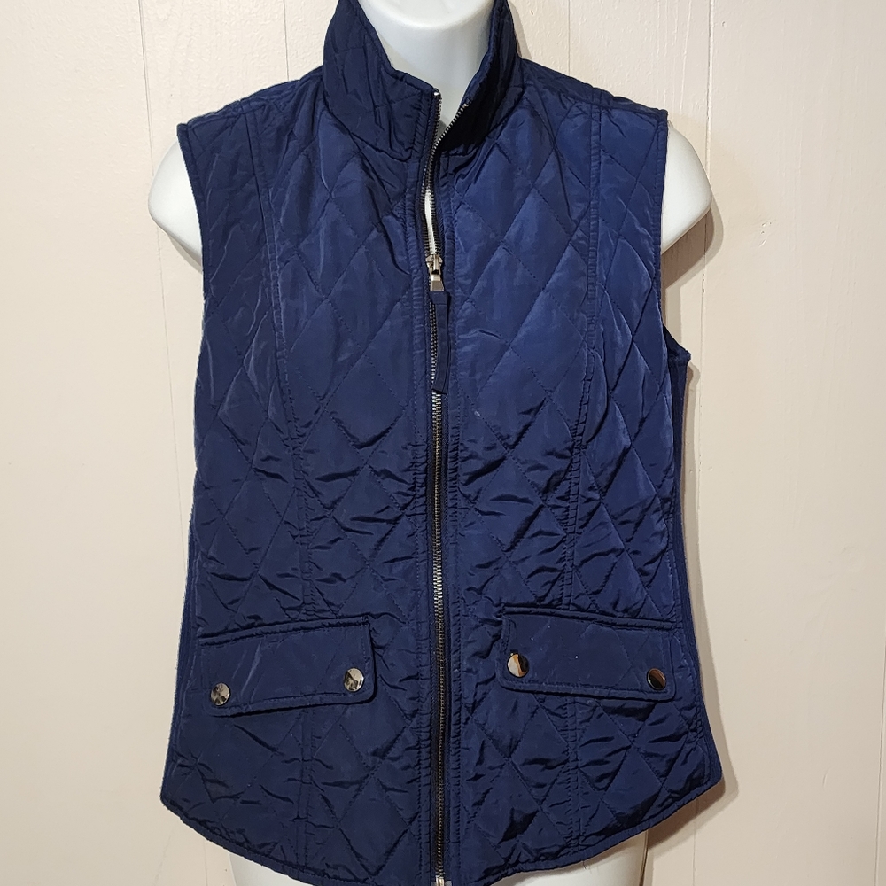 Dress Barn Vest XS Navy Blue‎ Diamond Quilted  Lightweight Casual Preppy B168